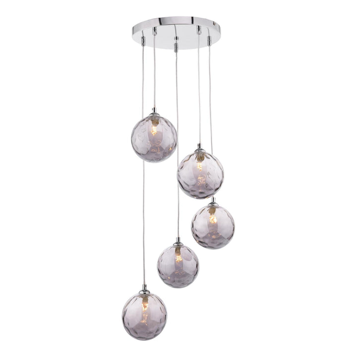 Dar FED0550-10 Federico 5 Light Cluster Pendant Polished Chrome With Smoked Dimpled Glass