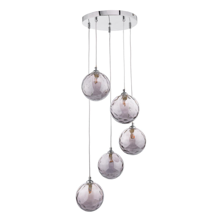 Dar FED0550-10 Federico 5 Light Cluster Pendant Polished Chrome With Smoked Dimpled Glass