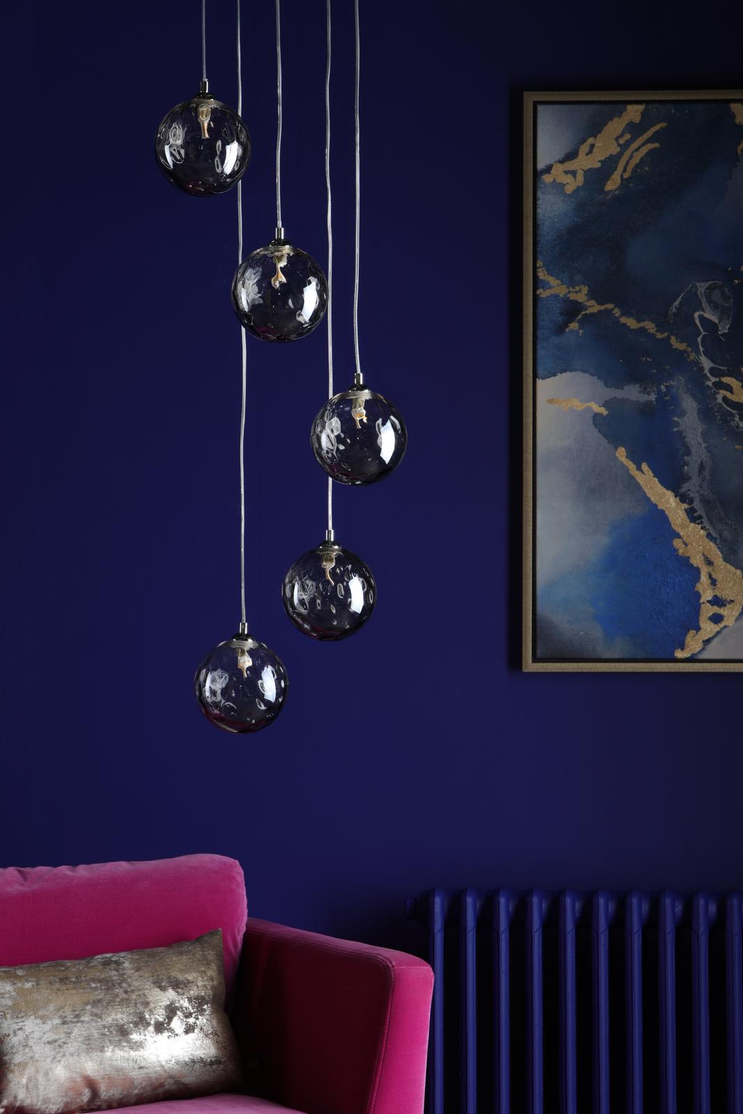 Dar FED0550-10 Federico 5 Light Cluster Pendant Polished Chrome With Smoked Dimpled Glass