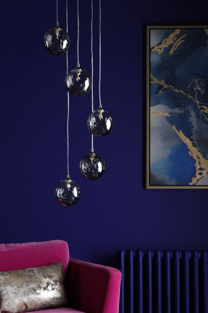 Dar FED0550-10 Federico 5 Light Cluster Pendant Polished Chrome With Smoked Dimpled Glass