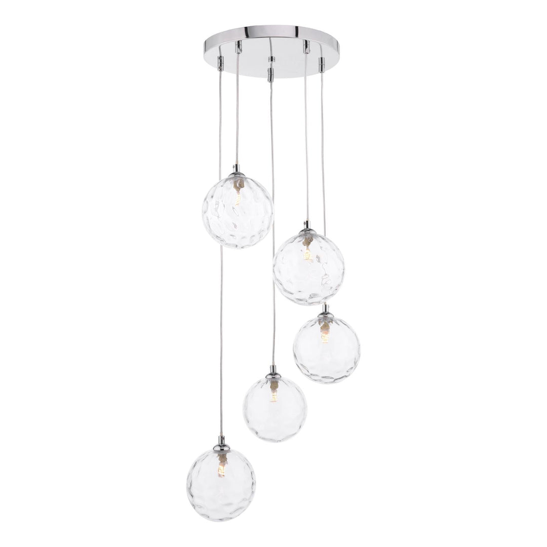 Dar FED0550-12 Federico 5 Light Cluster Pendant Polished Chrome With Clear Dimpled Glass