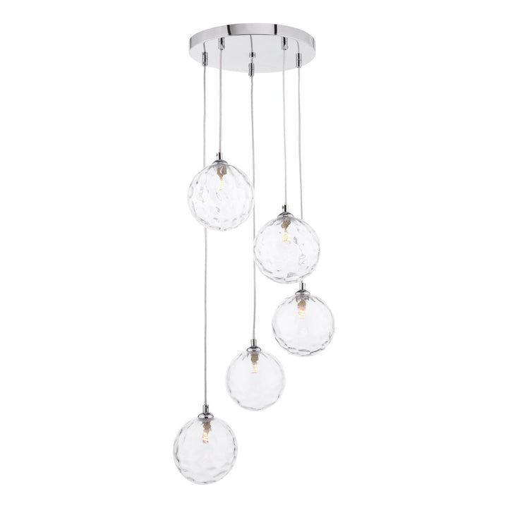 Dar FED0550-12 Federico 5 Light Cluster Pendant Polished Chrome With Clear Dimpled Glass