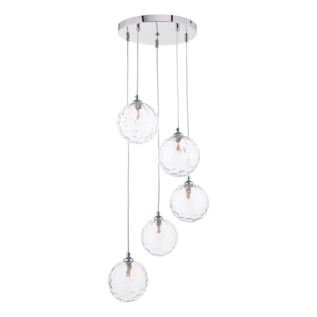 Dar FED0550-12 Federico 5 Light Cluster Pendant Polished Chrome With Clear Dimpled Glass