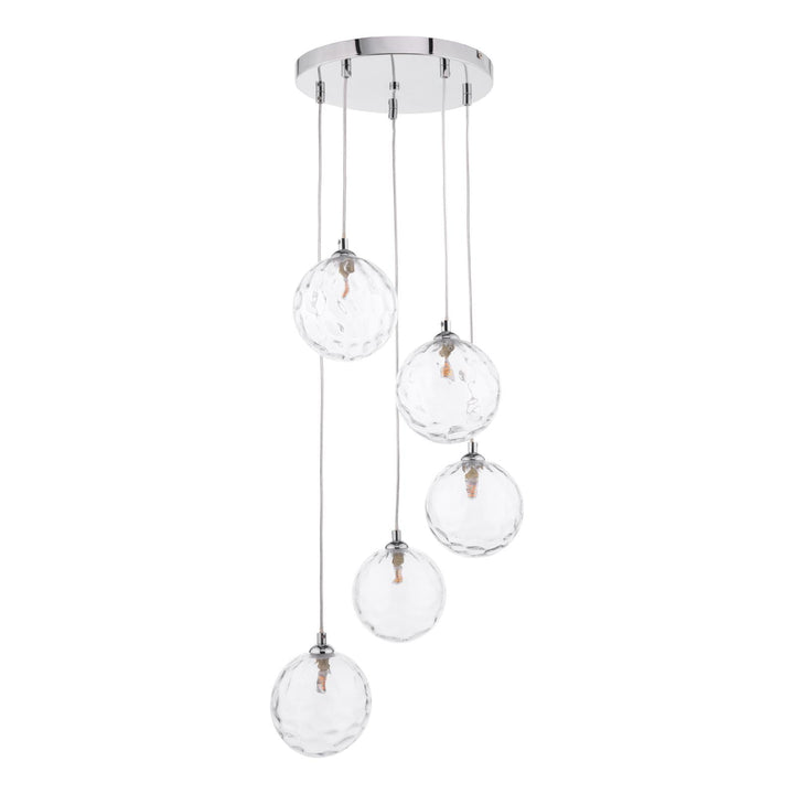 Dar FED0550-12 Federico 5 Light Cluster Pendant Polished Chrome With Clear Dimpled Glass