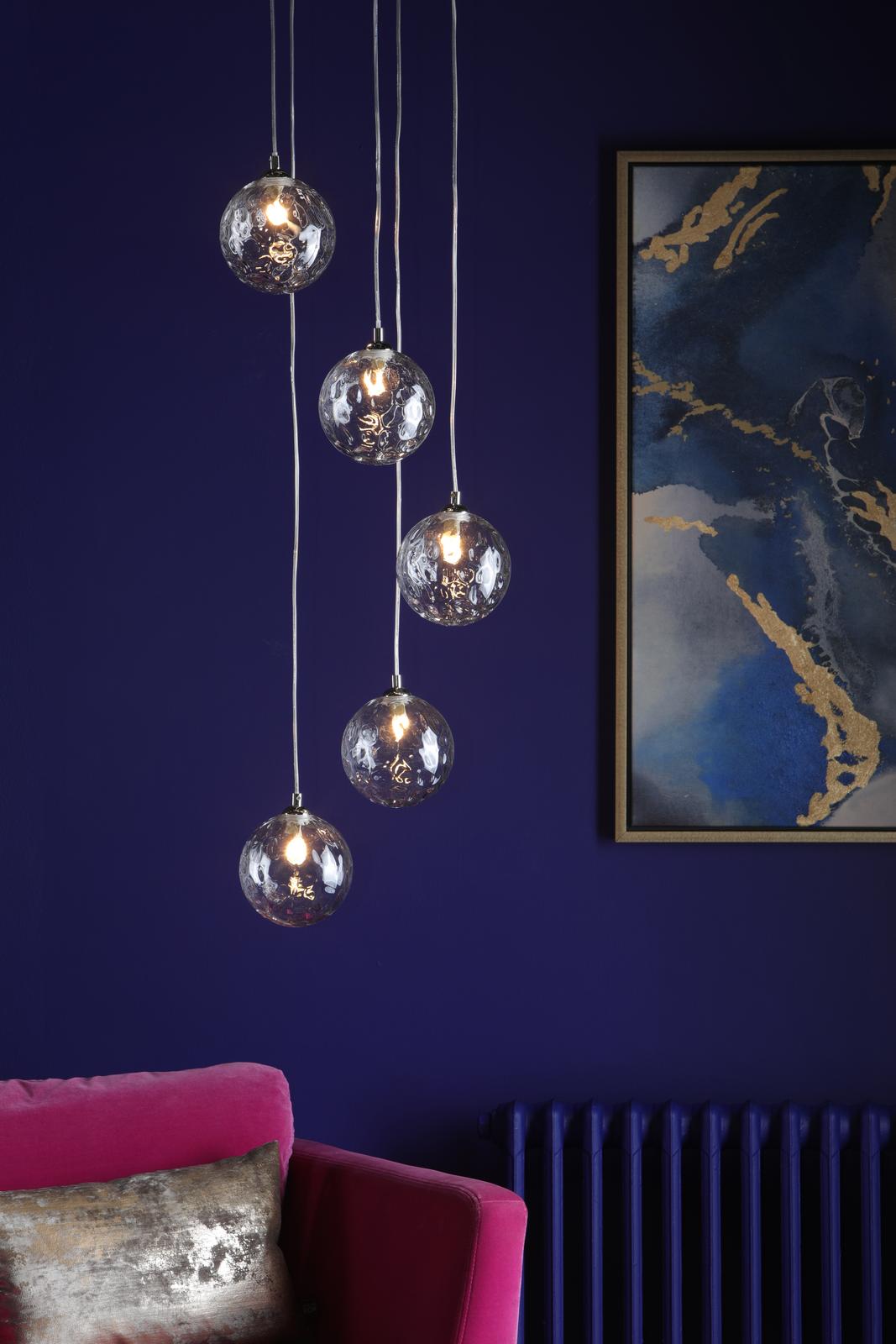 Dar FED0550-12 Federico 5 Light Cluster Pendant Polished Chrome With Clear Dimpled Glass