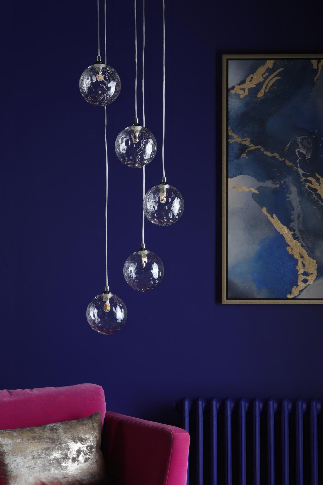 Dar FED0550-12 Federico 5 Light Cluster Pendant Polished Chrome With Clear Dimpled Glass