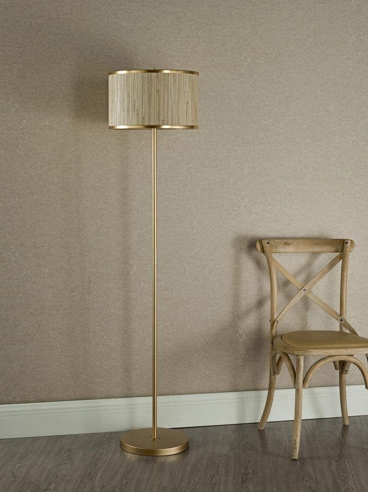 Dar FEN4935 Fenella 3 Light Floor Lamp Gold Leaf and Seagrass