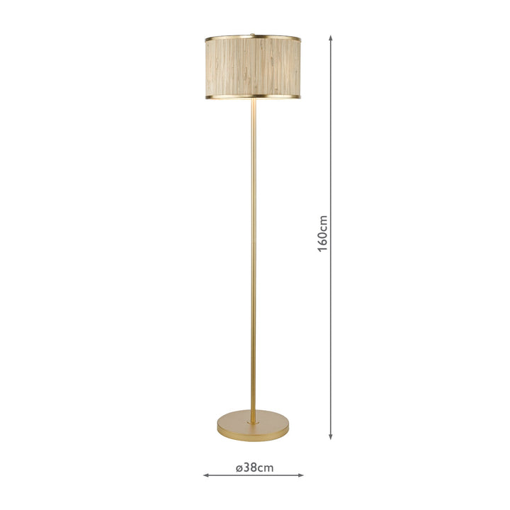 Dar FEN4935 Fenella 3 Light Floor Lamp Gold Leaf and Seagrass