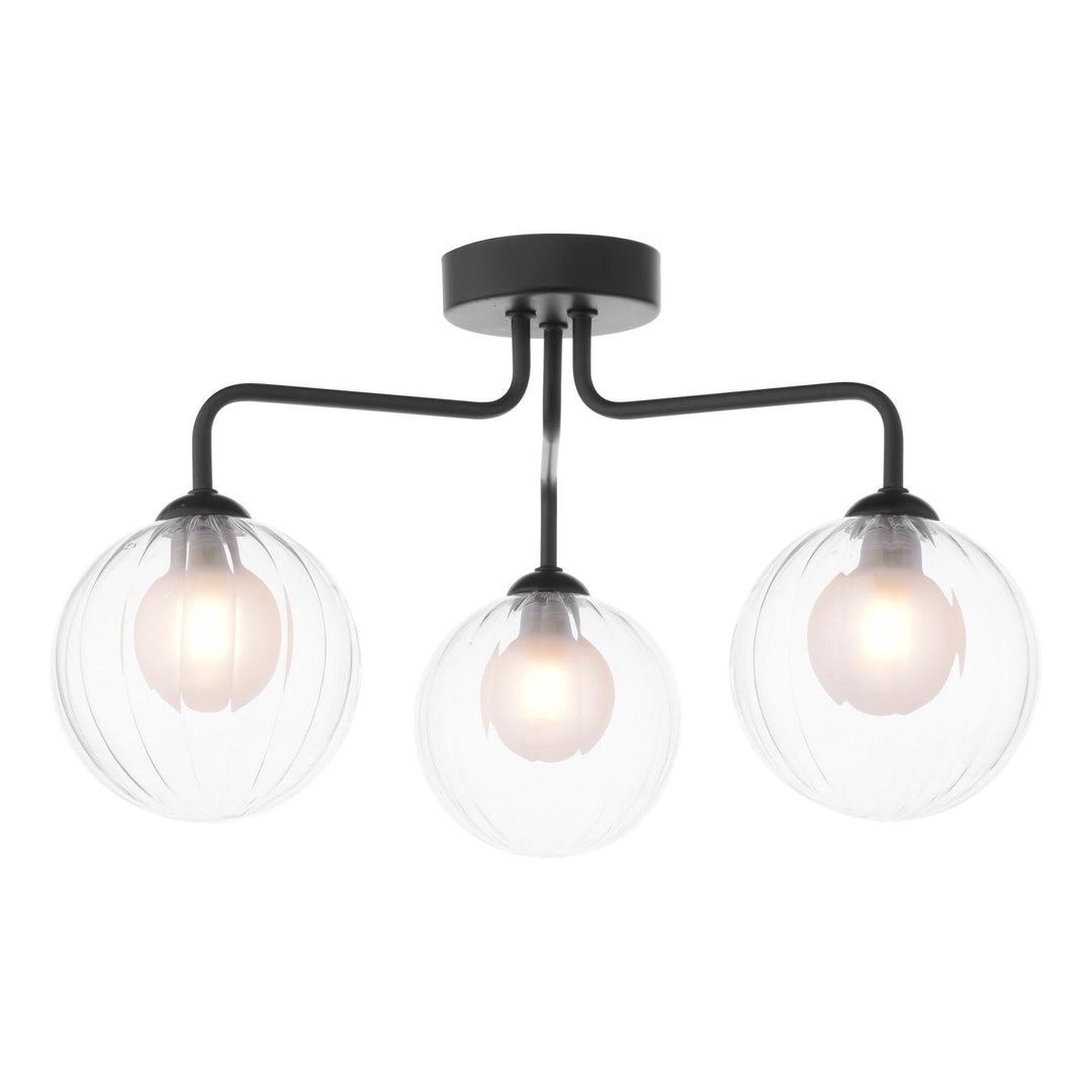 Dar FEY0322-20 Feya 3 Light Semi Flush Matt Black With Clear/Opal Glass