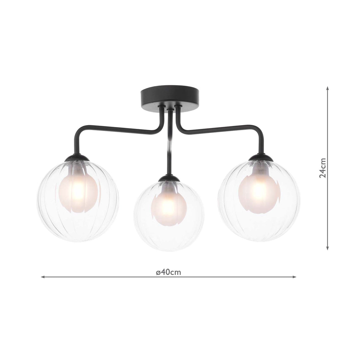 Dar FEY0322-20 Feya 3 Light Semi Flush Matt Black With Clear/Opal Glass