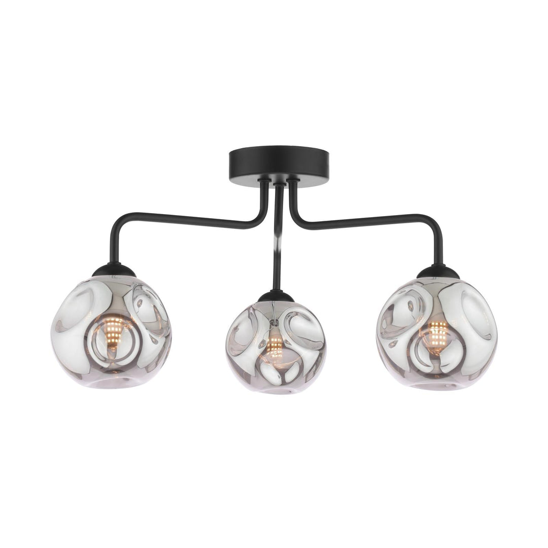 Dar FEY0322-28 Feya 3 Light Semi Flush Matt Black With Closed Organic Smoked Glass