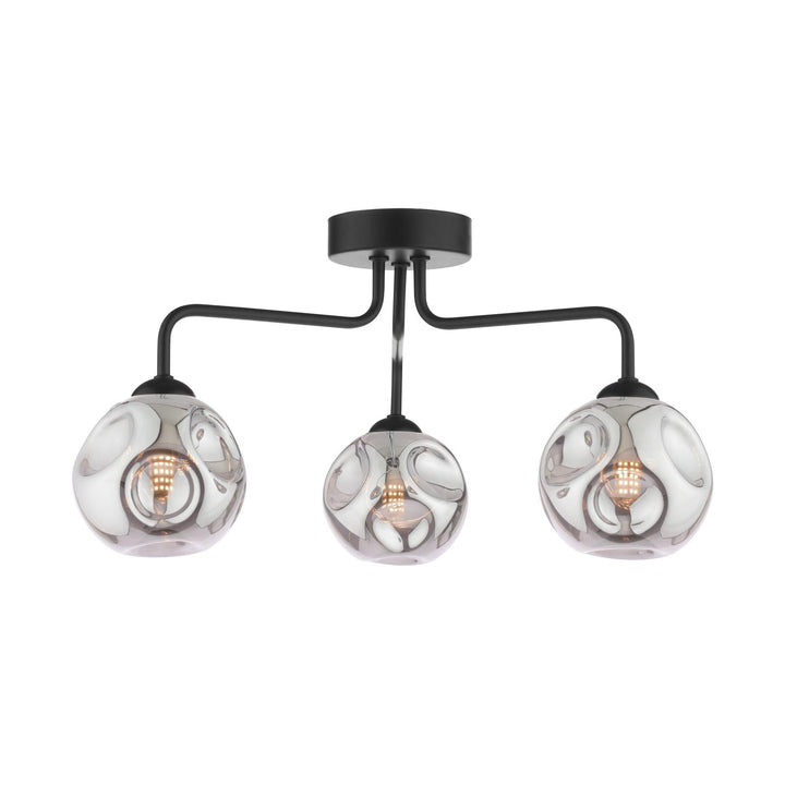Dar FEY0322-28 Feya 3 Light Semi Flush Matt Black With Closed Organic Smoked Glass