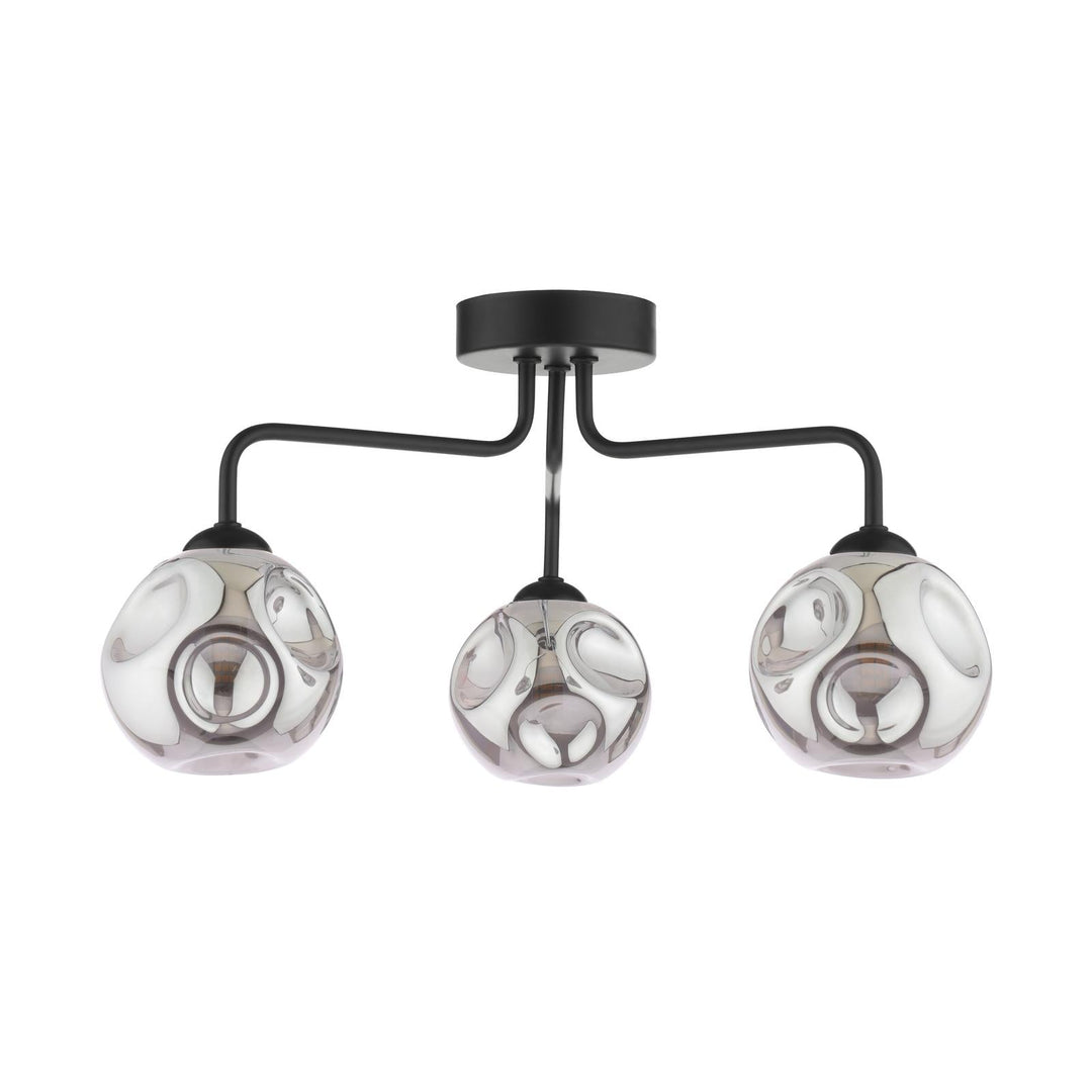 Dar FEY0322-28 Feya 3 Light Semi Flush Matt Black With Closed Organic Smoked Glass