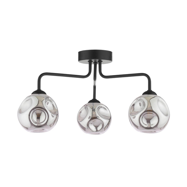 Dar FEY0322-28 Feya 3 Light Semi Flush Matt Black With Closed Organic Smoked Glass