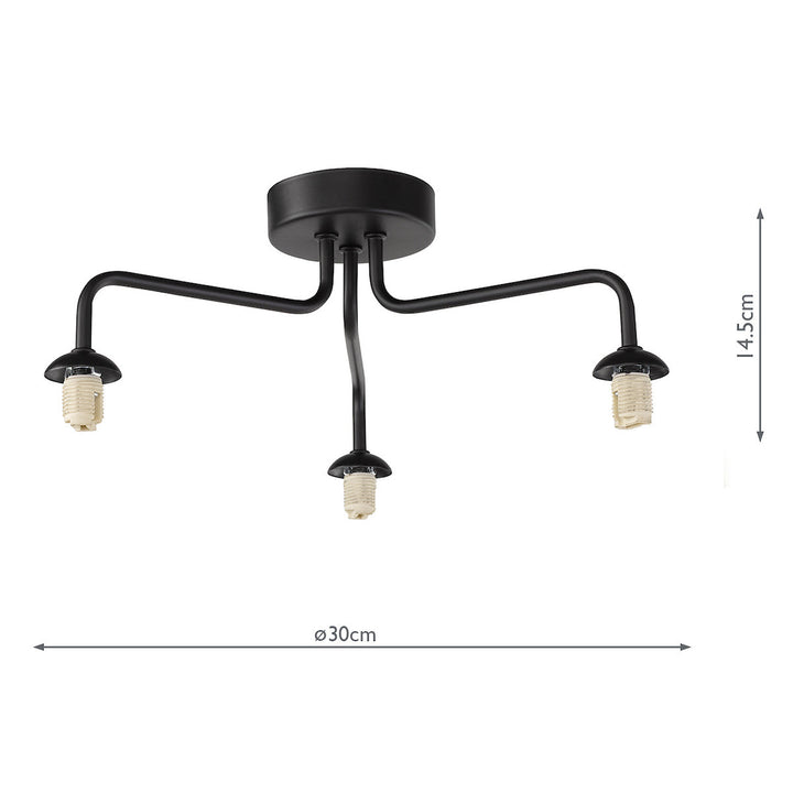 Dar FEY0322-F Feya 3 Light Semi-Flush Matt Black Fitting Only (S)