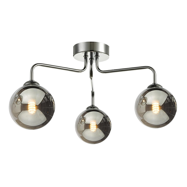 Dar FEY0350-01 Feya 3 Light Semi Flush Polished Chrome With Smoked Glass