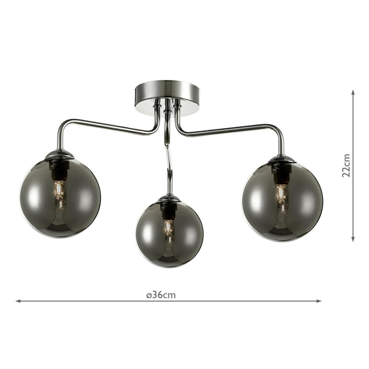 Dar FEY0350-01 Feya 3 Light Semi Flush Polished Chrome With Smoked Glass