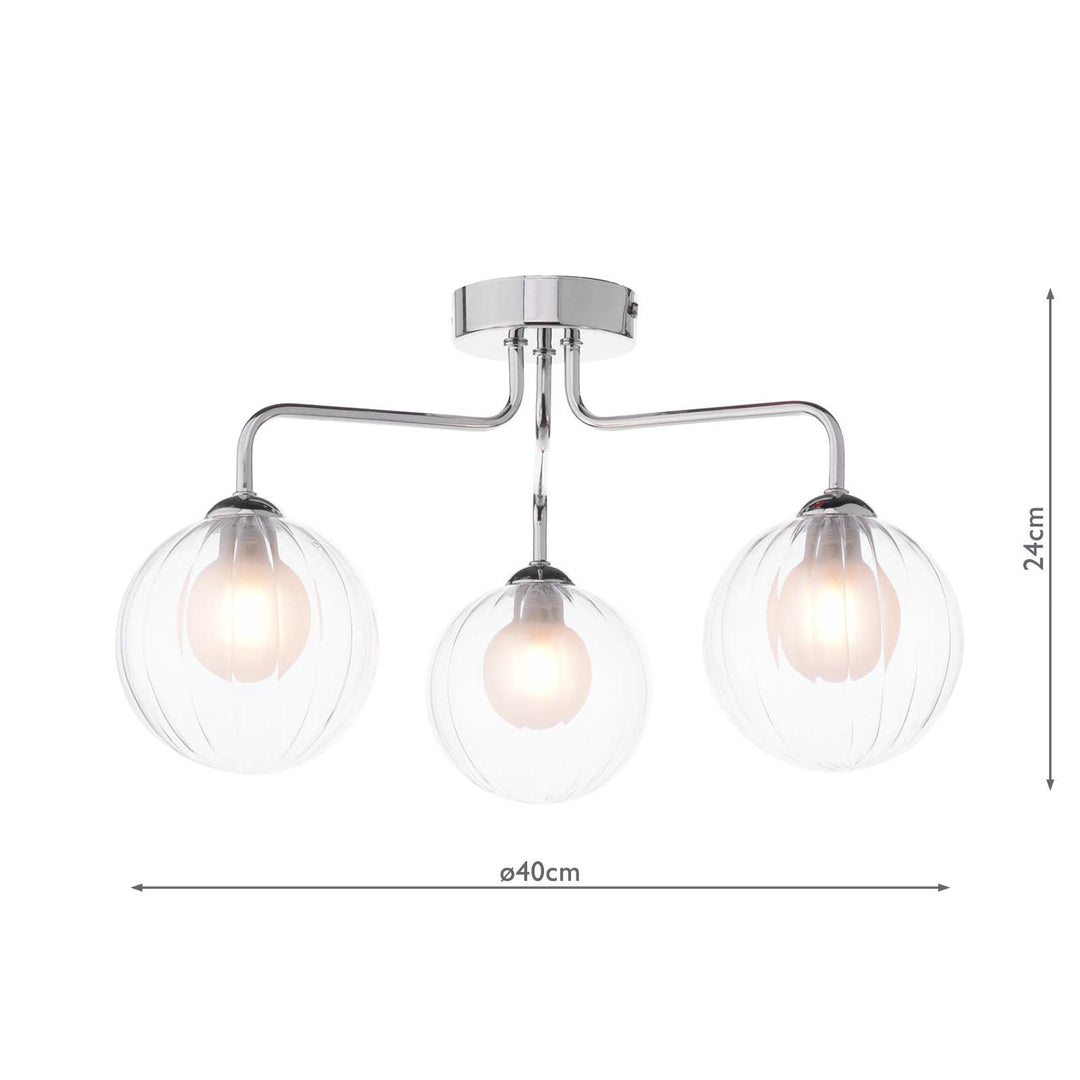 Dar FEY0350-20 Feya 3 Light Semi Flush Polished Chrome With Clear/Opal Glass