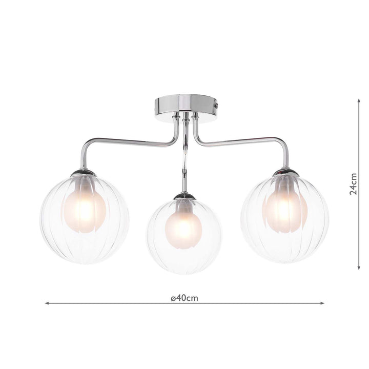 Dar FEY0350-20 Feya 3 Light Semi Flush Polished Chrome With Clear/Opal Glass