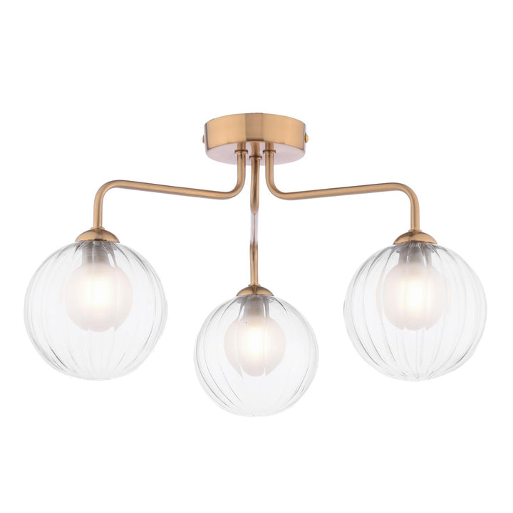 Dar FEY0363-20 Feya 3 Light Semi-Flush Antique Bronze With Clear/Opal Glass