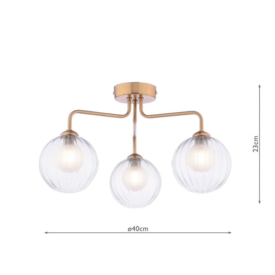 Dar FEY0363-20 Feya 3 Light Semi-Flush Antique Bronze With Clear/Opal Glass