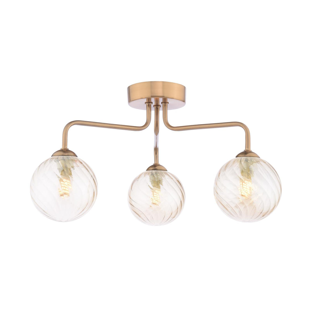 Dar FEY0363-25 Feya 3 Light Semi-Flush Antique Bronze With Twisted Amber Glass