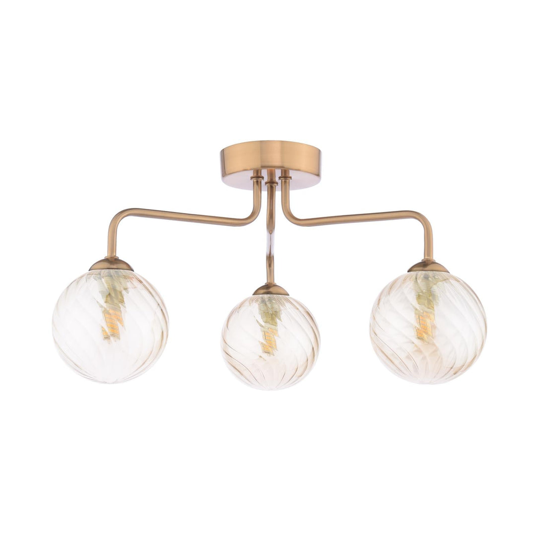 Dar FEY0363-25 Feya 3 Light Semi-Flush Antique Bronze With Twisted Amber Glass