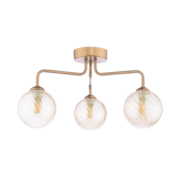 Dar FEY0363-25 Feya 3 Light Semi-Flush Antique Bronze With Twisted Amber Glass