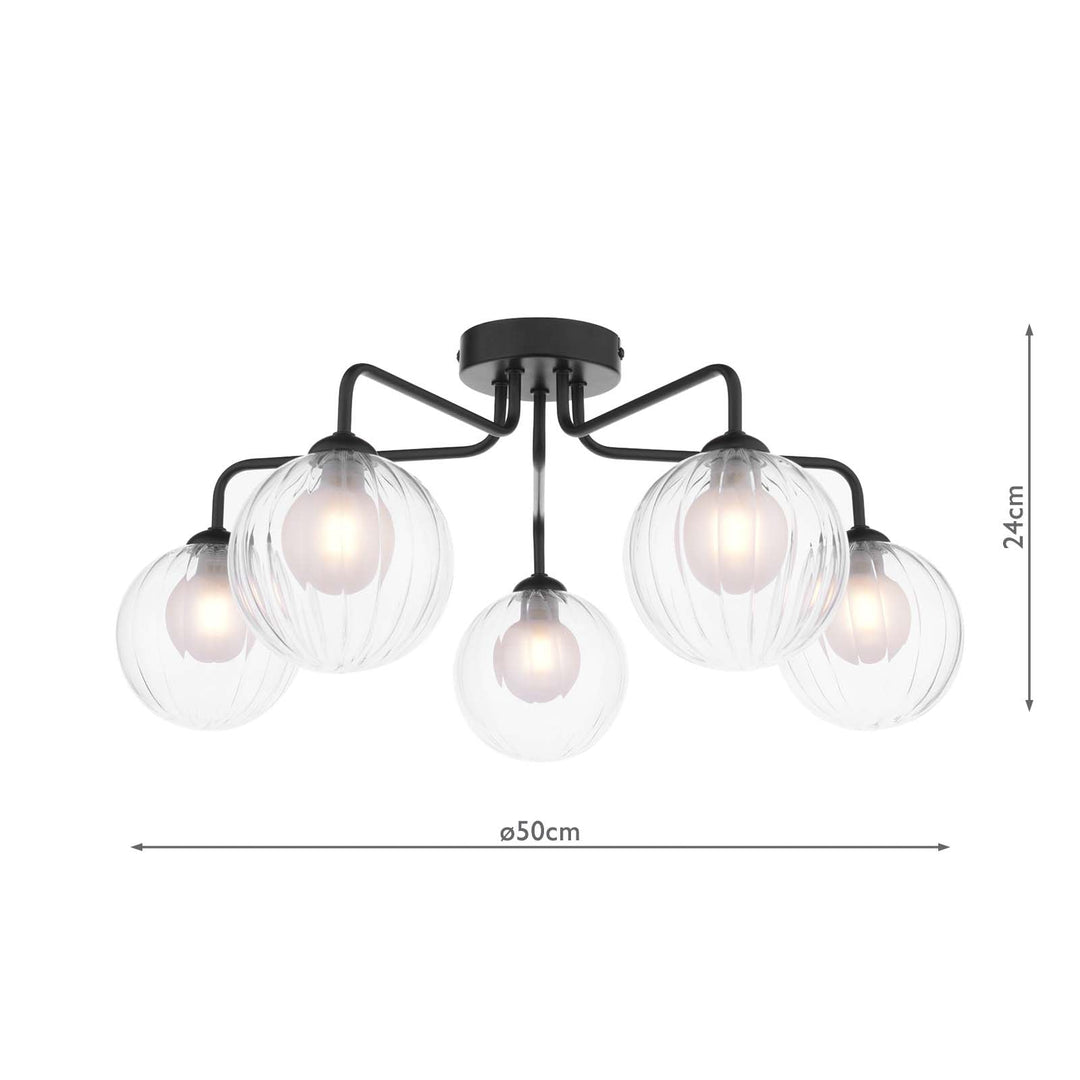 Dar FEY0522-20 Feya 5 Light Semi Flush Matt Black With Clear/Opal Glass