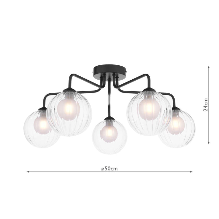 Dar FEY0522-20 Feya 5 Light Semi Flush Matt Black With Clear/Opal Glass