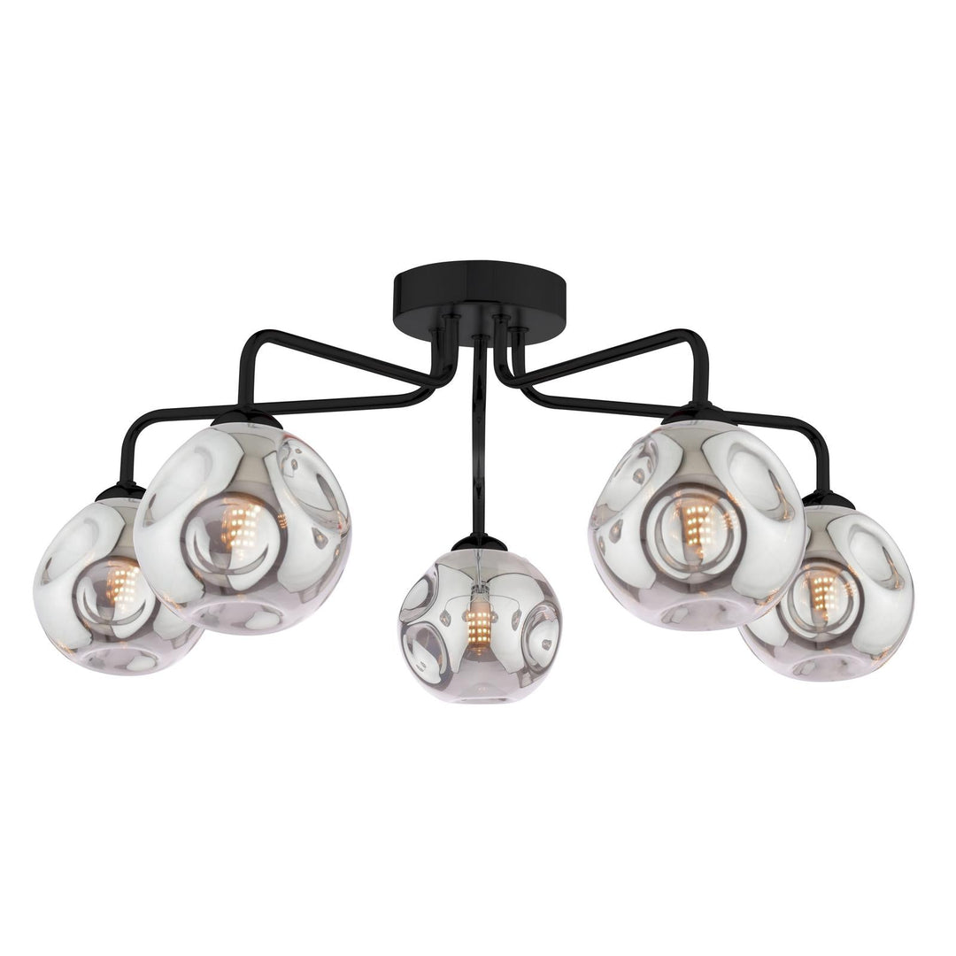 Dar FEY0522-28 Feya 5 Light Semi Flush Matt Black With Closed Organic Smoked Glass