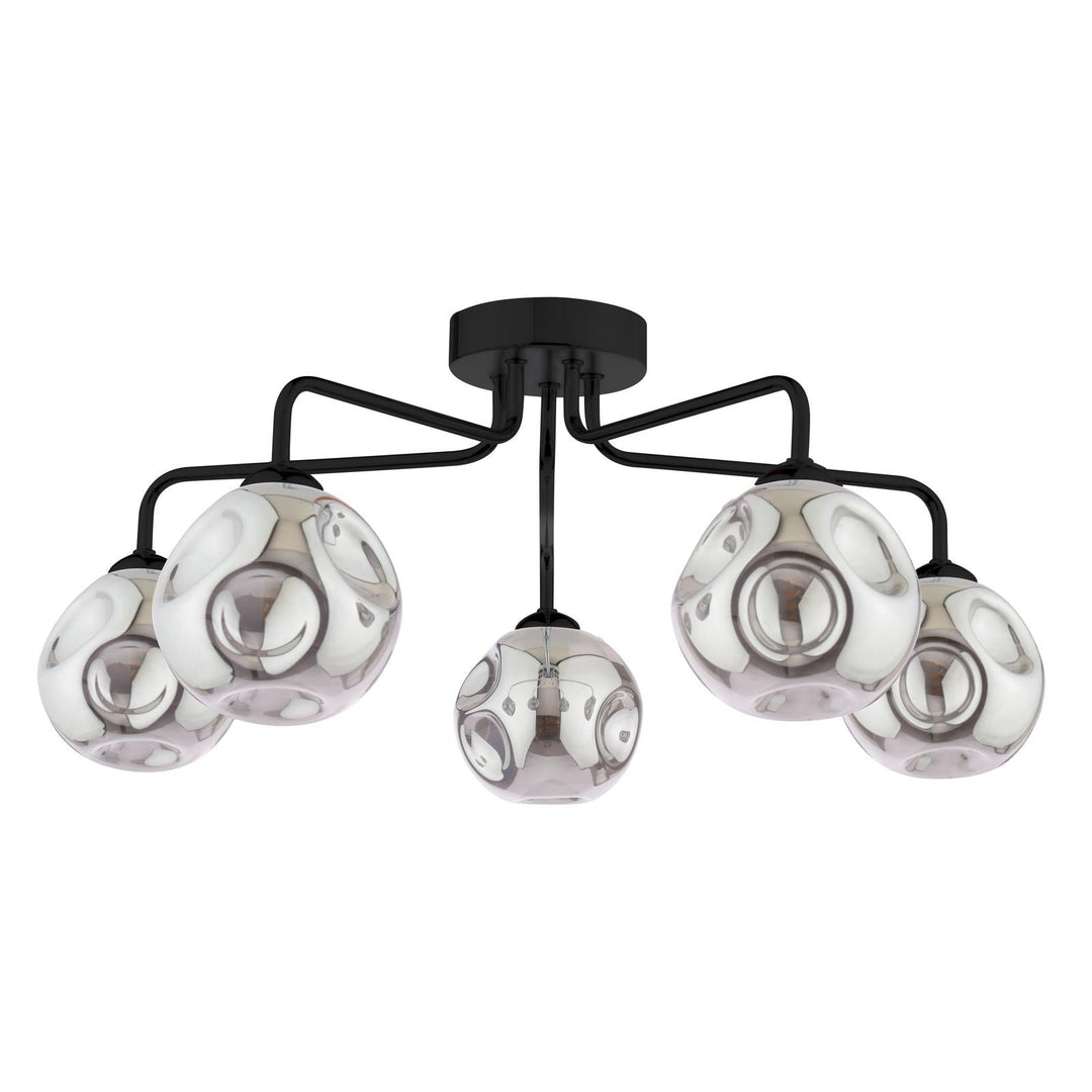 Dar FEY0522-28 Feya 5 Light Semi Flush Matt Black With Closed Organic Smoked Glass