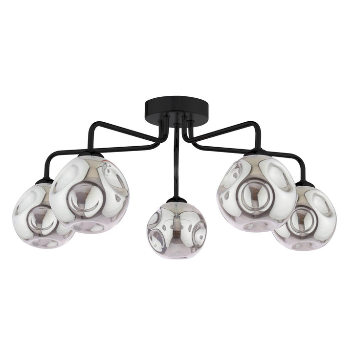 Dar FEY0522-28 Feya 5 Light Semi Flush Matt Black With Closed Organic Smoked Glass