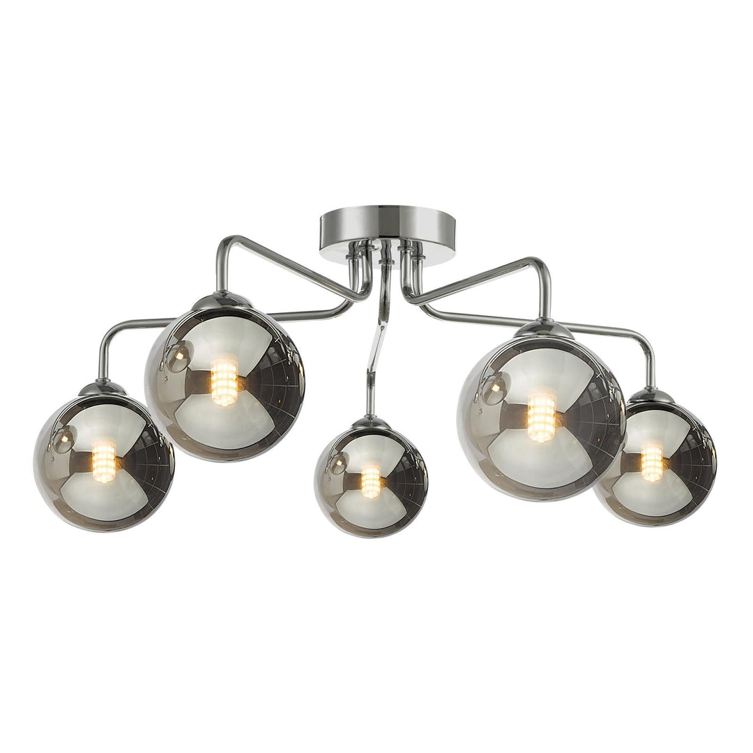 Dar FEY0550-01 Feya 5 Light Semi Flush Polished Chrome With Smoked Glass