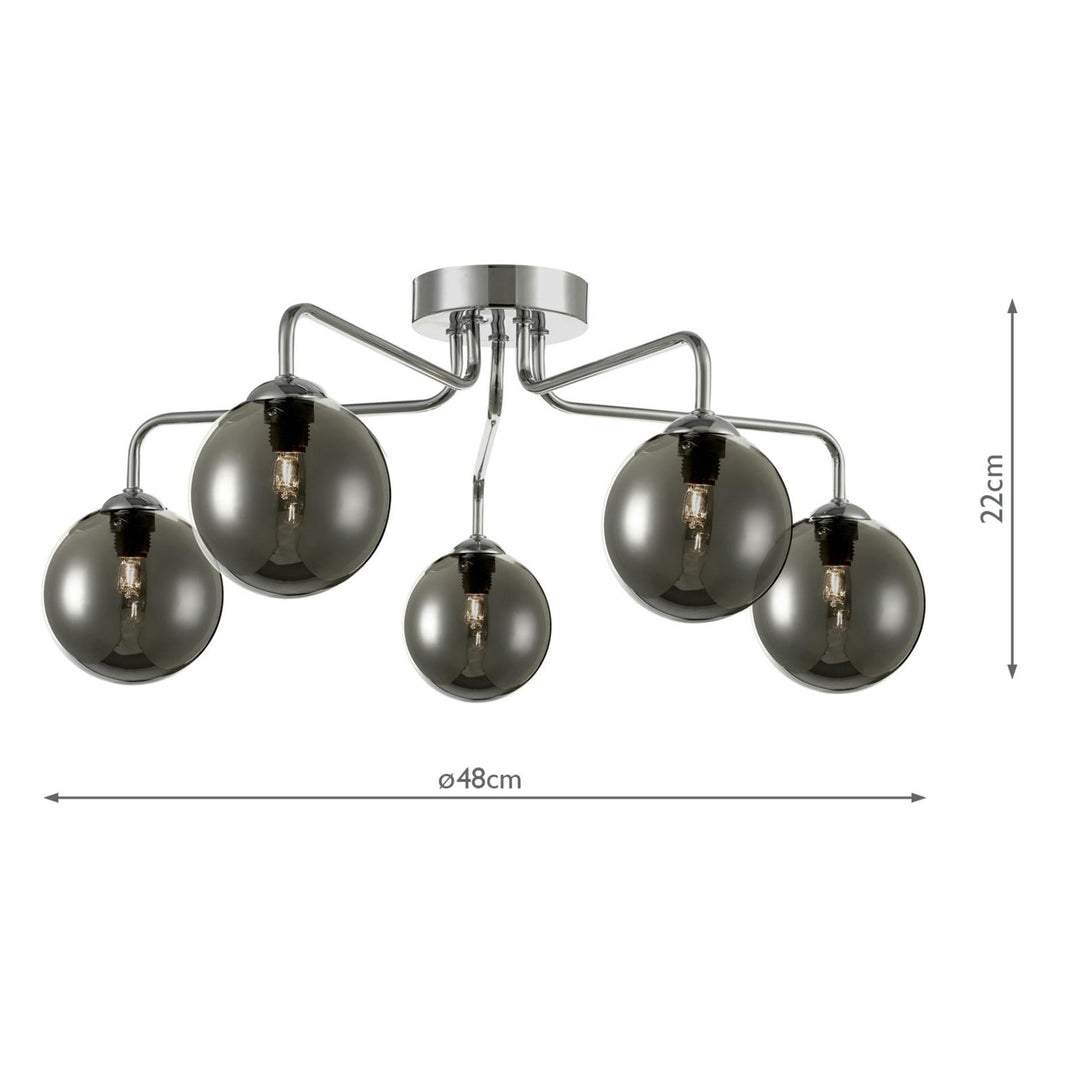 Dar FEY0550-01 Feya 5 Light Semi Flush Polished Chrome With Smoked Glass