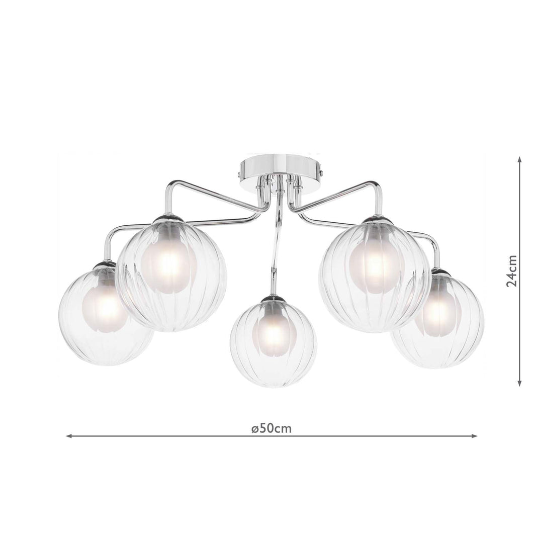 Dar FEY0550-20 Feya 5 Light Semi Flush Polished Chrome With Clear/Opal Glass