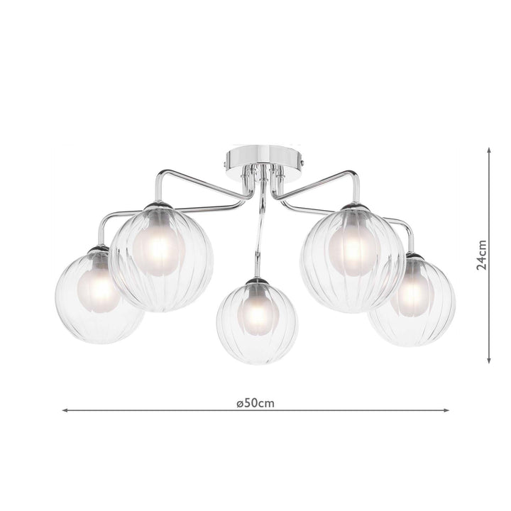 Dar FEY0550-20 Feya 5 Light Semi Flush Polished Chrome With Clear/Opal Glass