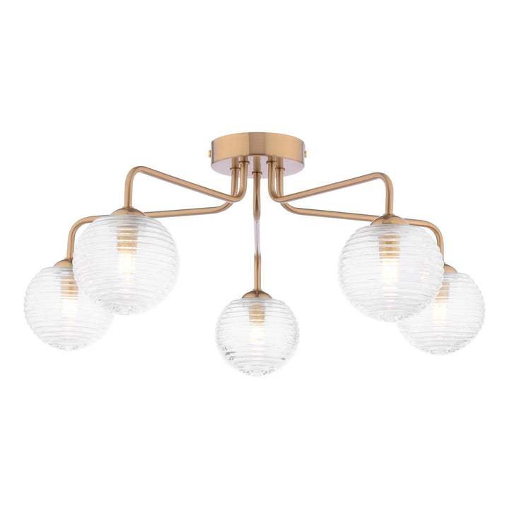Dar FEY0563-08 Feya 5 Light Semi-Flush Antique Bronze With Ribbed Glass