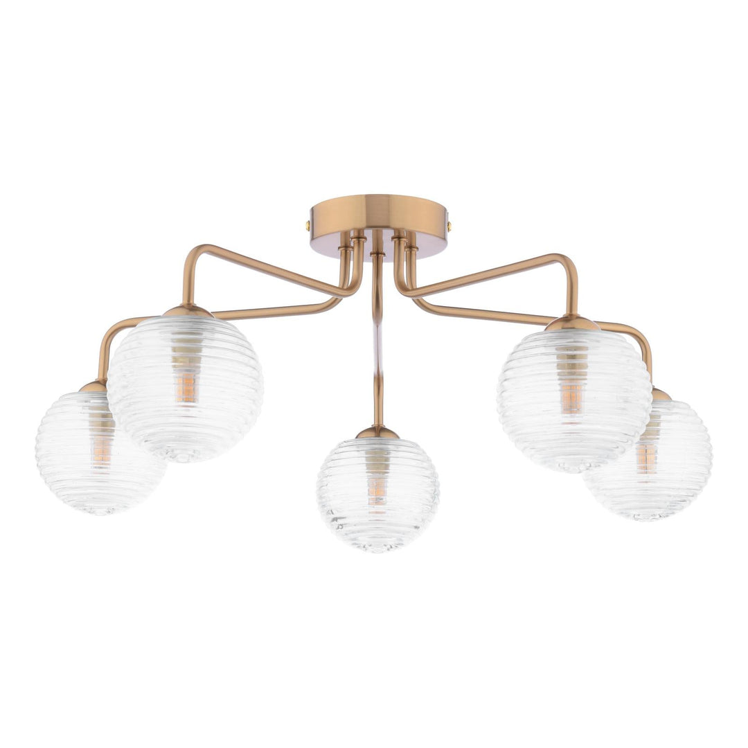 Dar FEY0563-08 Feya 5 Light Semi-Flush Antique Bronze With Ribbed Glass