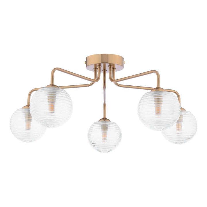 Dar FEY0563-08 Feya 5 Light Semi-Flush Antique Bronze With Ribbed Glass