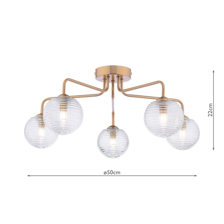 Dar FEY0563-08 Feya 5 Light Semi-Flush Antique Bronze With Ribbed Glass