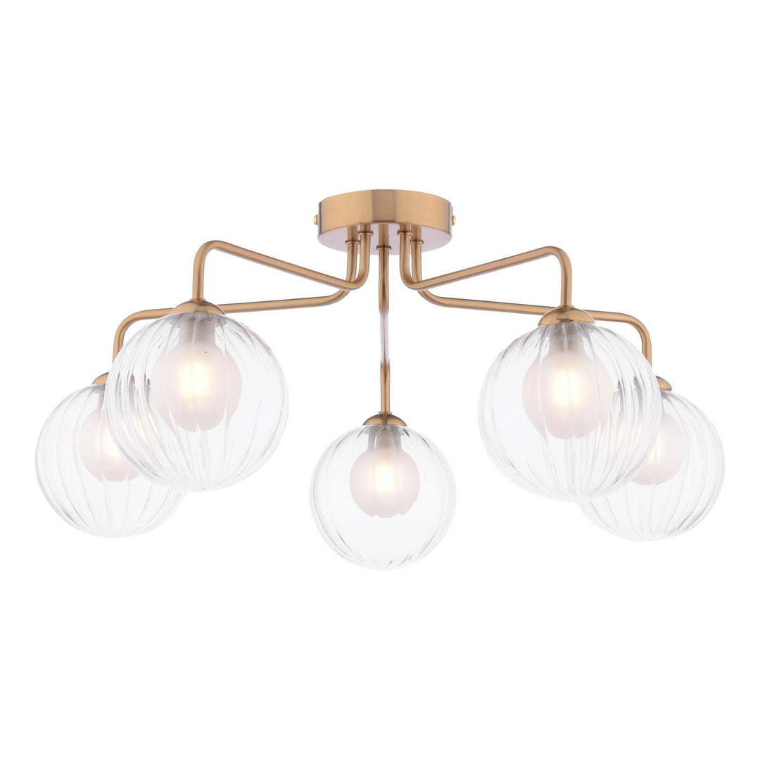 Dar FEY0563-20 Feya 5 Light Semi-Flush Antique Bronze With Clear/Opal Glass