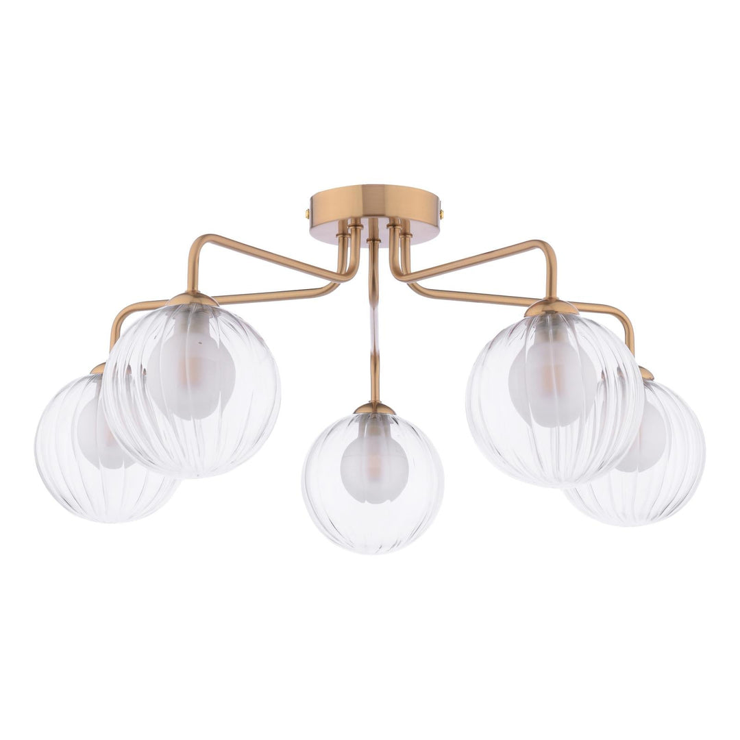 Dar FEY0563-20 Feya 5 Light Semi-Flush Antique Bronze With Clear/Opal Glass