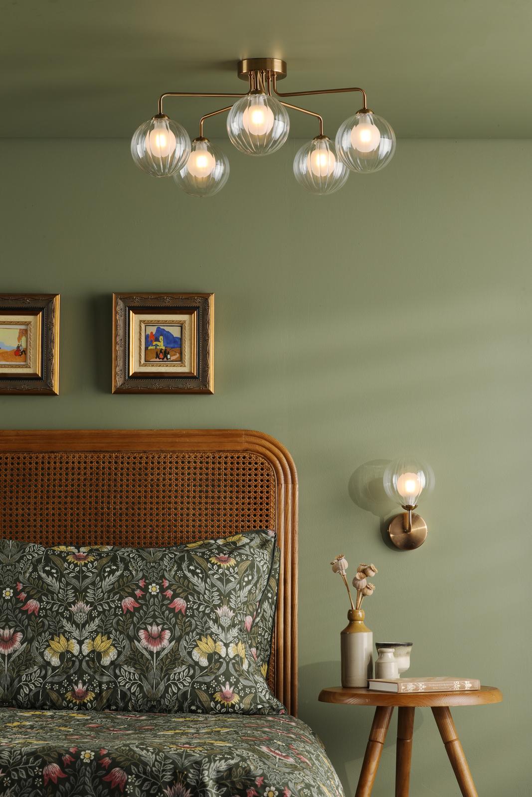 Dar FEY0563-20 Feya 5 Light Semi-Flush Antique Bronze With Clear/Opal Glass