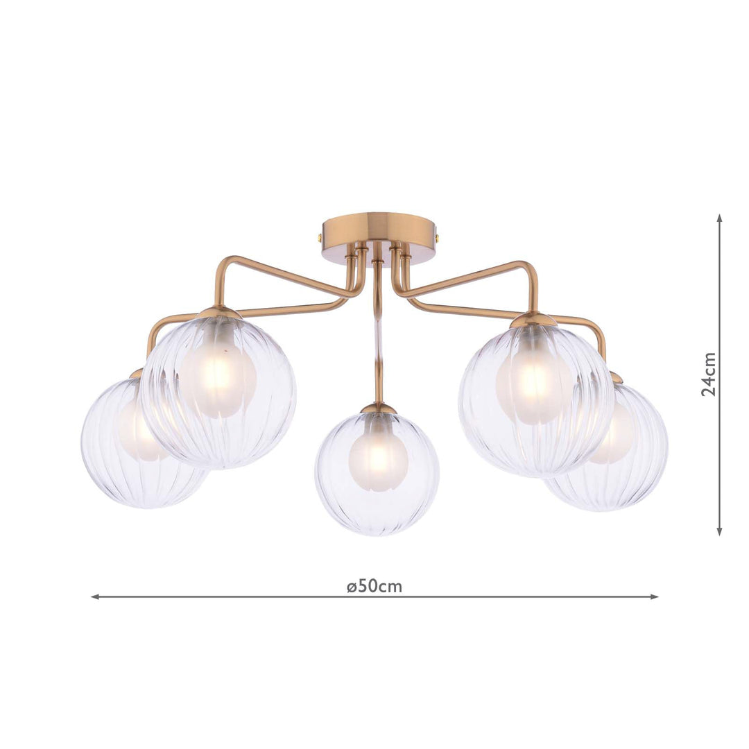 Dar FEY0563-20 Feya 5 Light Semi-Flush Antique Bronze With Clear/Opal Glass