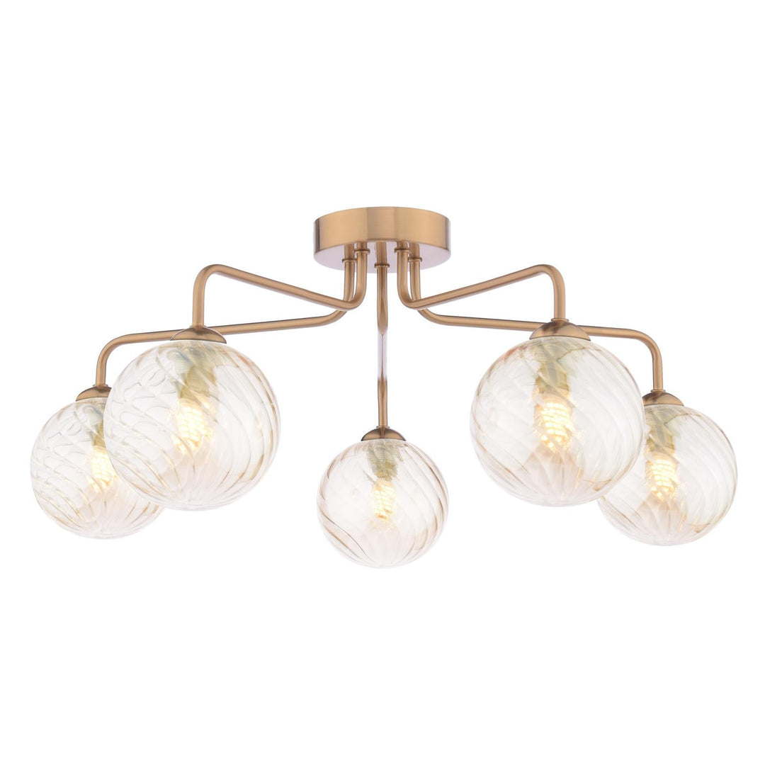 Dar FEY0563-25 Feya 5 Light Semi-Flush Antique Bronze With Twisted Amber Glass