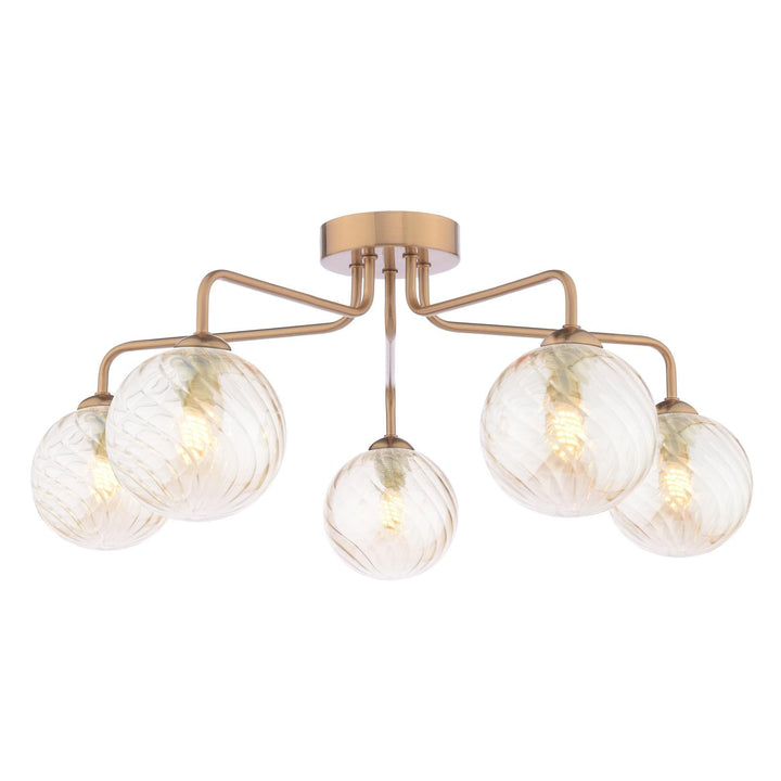 Dar FEY0563-25 Feya 5 Light Semi-Flush Antique Bronze With Twisted Amber Glass