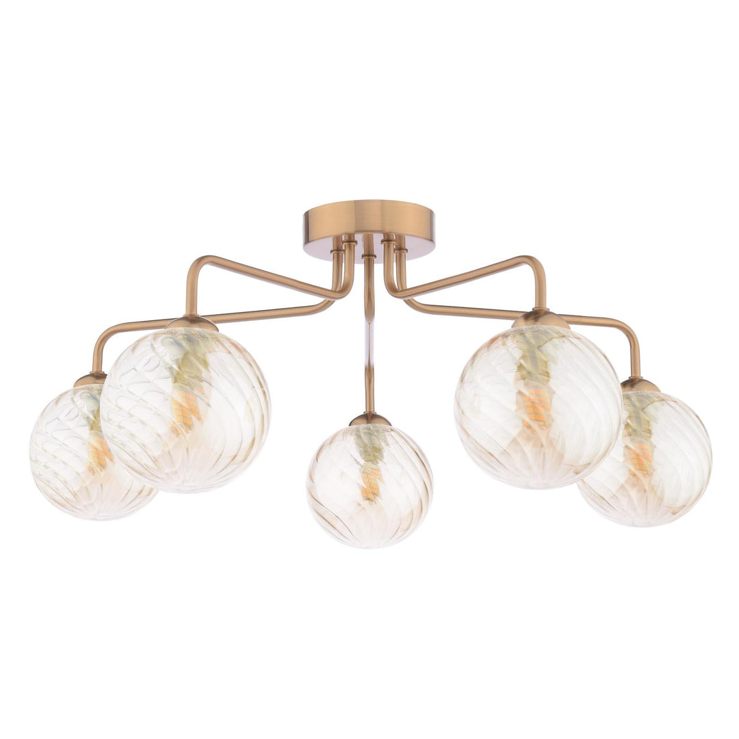 Dar FEY0563-25 Feya 5 Light Semi-Flush Antique Bronze With Twisted Amber Glass
