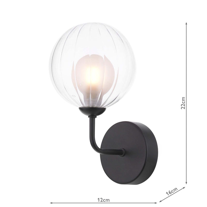 Dar FEY0722-20 Feya Wall Light Matt Black With Clear/Opal Glass