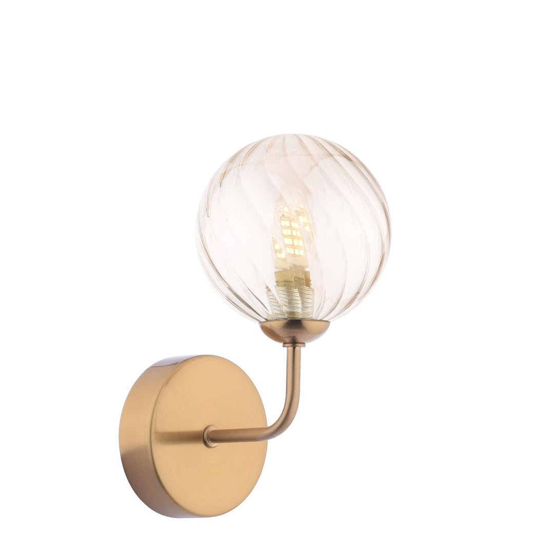 Dar FEY0763-25 Feya Wall Light Antique Bronze With Twisted Amber Glass
